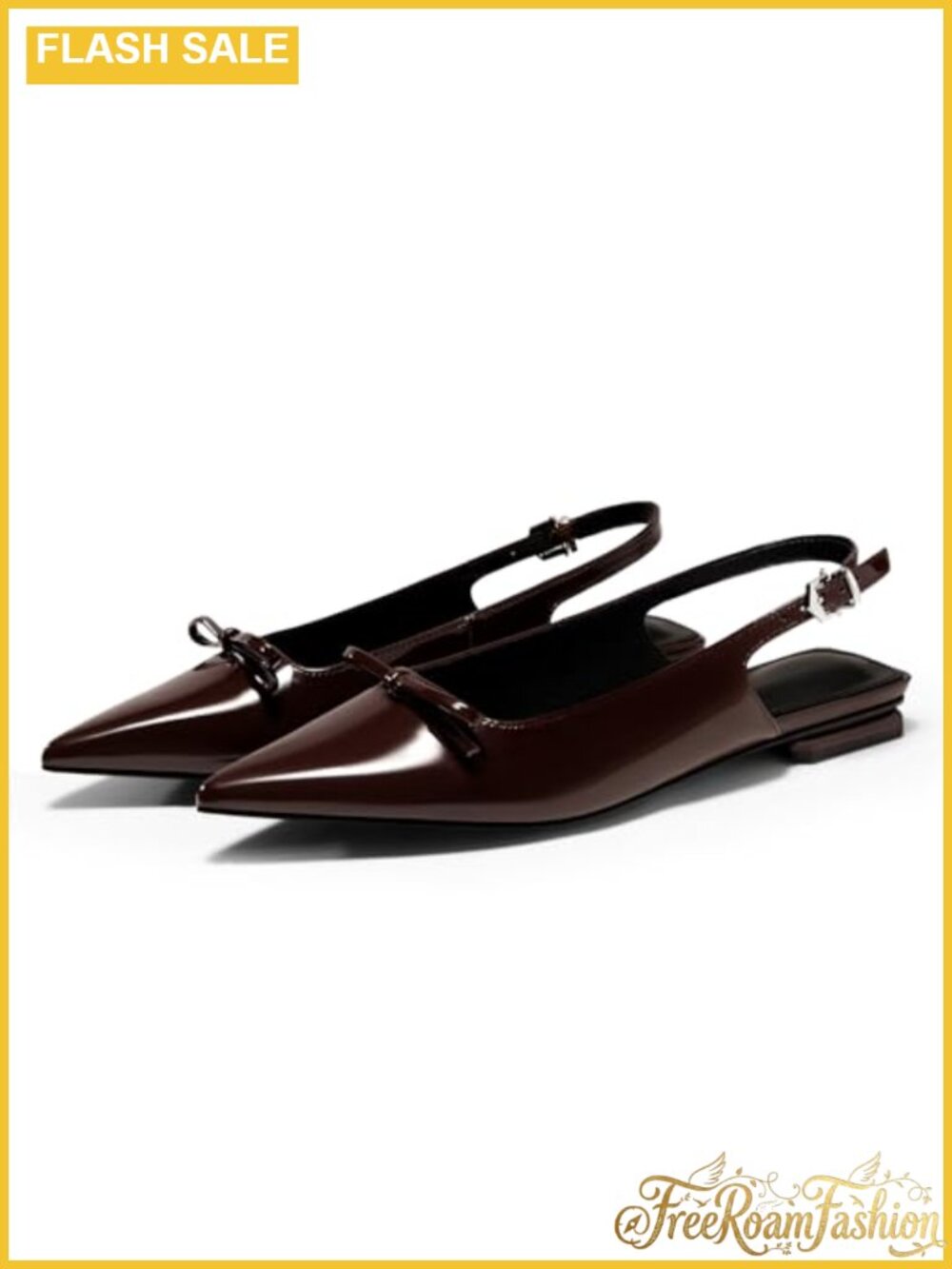 Womens Slingback Flats Pointed Toe Bow Low Heel Ballet Work Shoes